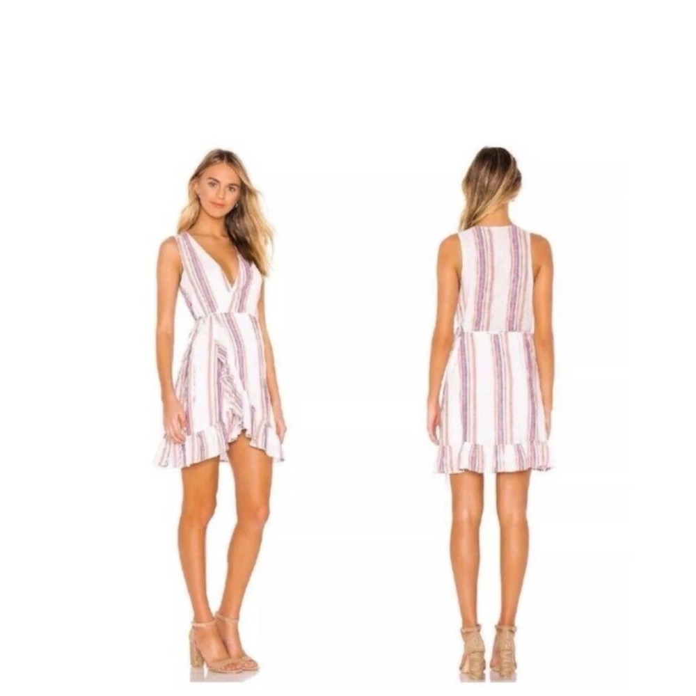 Rails Madison Wrap Dress Stripe Sparkle Preppy Date night Sz L Linen Blend Cute